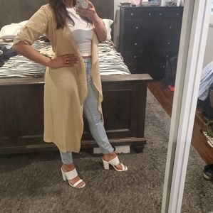 Jluxlabel like- nude waterfall chiffon duster or trench coat with belt